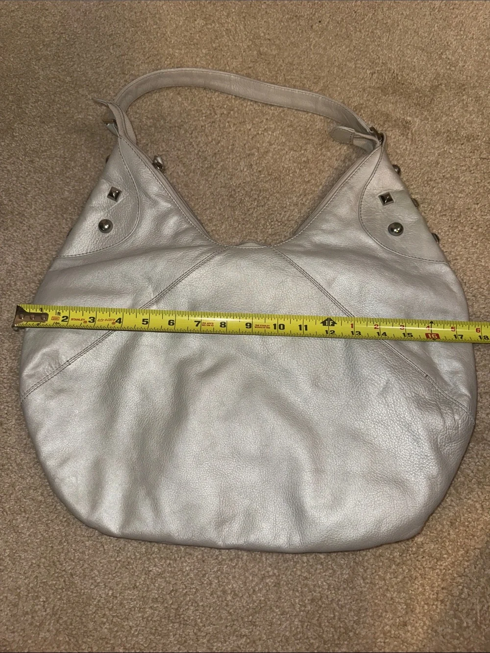 Sleek Metallic Leather Hobo Bag - Silver